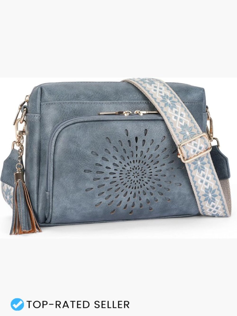 Vegan Leather Sling Bag Women Adjustable Crossbody Purse 3 Zipper Pockets